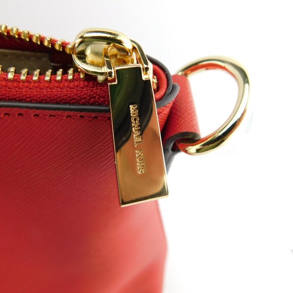 New MICHAEL KORS MK Logo Red Leather Satchel Tote Shoulder Strap Large Bag - Picture 5 of 11